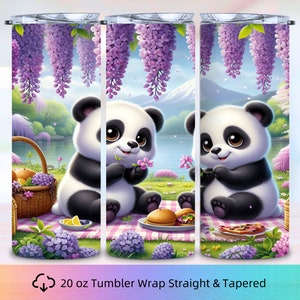 Picnic Pandas Tumbler Wrap, 20oz Skinny Tumbler Sublimation Design, Animal Tumbler Wrap, Kawaii Tumbler Designs, Panda Tumbler Wrap