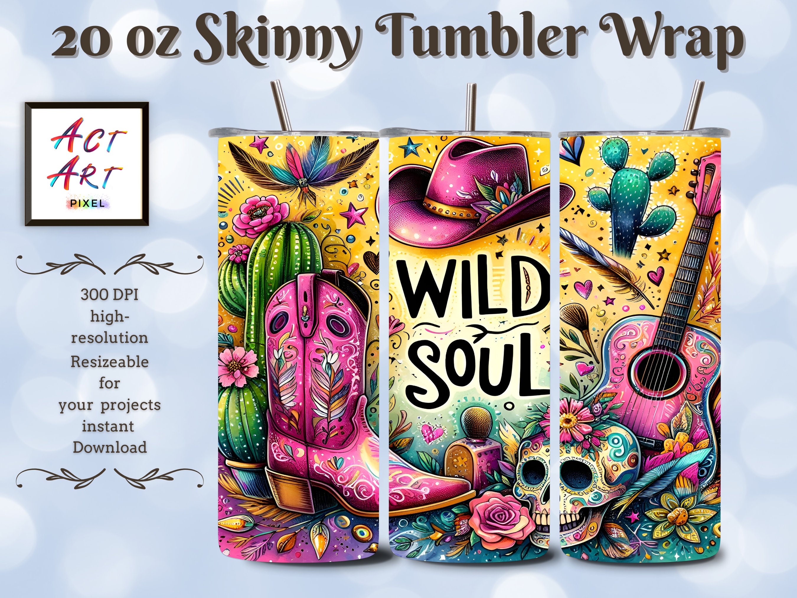Wild Soul 20 Oz Skinny Tumbler Wrap, Western Tumbler Sublimation ...