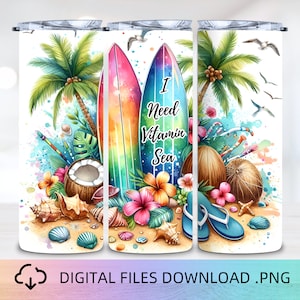 I Need Vitamin Sea Tumbler Wrap, sublimation tumblers, 20 oz Tumbler, Tumbler Wrap Png, Summer tumbler wrap, Beach Tumbler Wrap