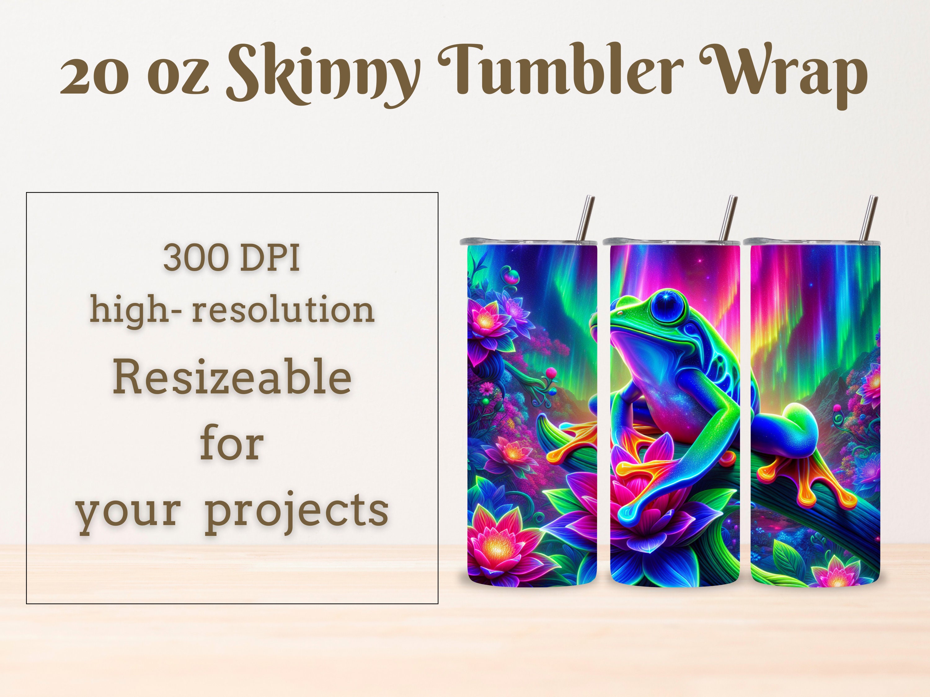 3D Neon Frog 20oz Skinny Tumbler Wrap Digital File PNG Download ...