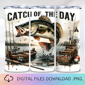 Fishing 20oz Skinny Tumbler Wrap, Digital Download PNG, Fisherman Tumbler Wrap, Bass Fishing Tumbler Wrap, Fishing Sublimation PNG