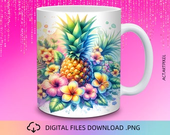 Tropical Fruits Mug Wrap Design, 11 & 15 oz Mug Wrap, Mug Wrap PNG, Mug Wrap, Coffee Mug Wraps, Beach Mug Wrap, Coffee Cup Designs