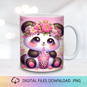 Envoltura de taza de panda lindo, envoltura de taza de 11 y 15 oz PNG, sublimación de taza, envoltura de taza de panda, diseño de envoltura de taza, taza PNG, envoltura de taza de dibujos animados lindo, taza de animal