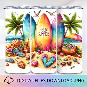 Hello Summer Tumbler Wrap, sublimation tumblers, 20 oz Tumbler, Tumbler Wrap Png, Tumbler Designs, Summer tumbler wrap, Beach Tumbler Wrap