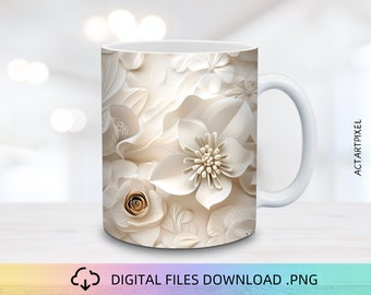 3D Blumen Tasse Wrap: Sublimation PNG Design (Digitaler Download)