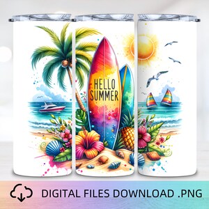 Hello Summer Tumbler Wrap, sublimation tumblers, 20 oz Tumbler, Tumbler Wrap Png, Tumbler Designs, Summer tumbler wrap, Beach Tumbler Wrap