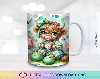 Cute Highland Cow Mug Wrap, Highland Cow Mug Wrap, Mug Sublimation PNG, 11oz&15oz Mug Designs, Mug Wrap PNG, Cow Mug Design, Western Mug