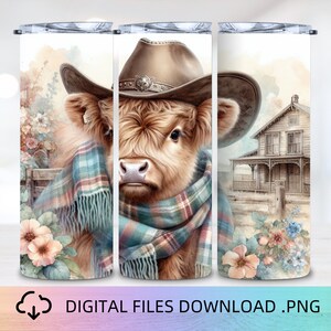 Western Highland Kuh Skinny Tumbler Wrap, 20 Unzen Tumbler Sublimationsdesign, Kuh Tumbler Wrap, Western Designs PNG, digitaler Download
