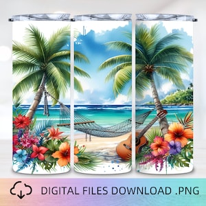 Beach Tropical Flowers 20oz Tumbler Wrap, PNG Digital Download, 3D Tumbler wrap, PNG Sublimation, Instant Download, Tumbler Sublimation