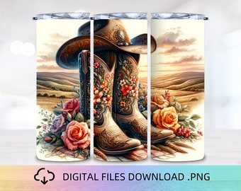 Botas de Cowgirl Tumbler Wrap: Design de Sublimação Ocidental (Download PNG)