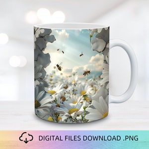 Daisy Hole In a Wall Mug Wrap, 11 and 15oz Mug Wrap PNG, Mug Sublimation, Flower Mug Wrap, Mug Wrap Design, Hole in a wall Mug PNG