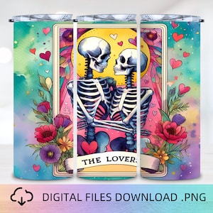 The Lovers Skeleton Tumbler Wrap, 20oz Skinny Tumbler, Tumbler Sublimation, Mother&#39;s Day Tumbler, Instant Download, Tumbler Designs