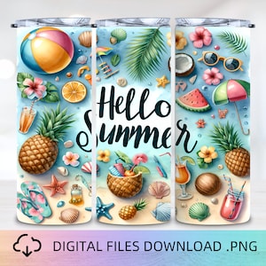 Hello Summer Tumbler Wrap, sublimation tumblers, 20 oz Tumbler, Tumbler Wrap PNG, Summer tumbler wrap, Beach Tumbler Wrap