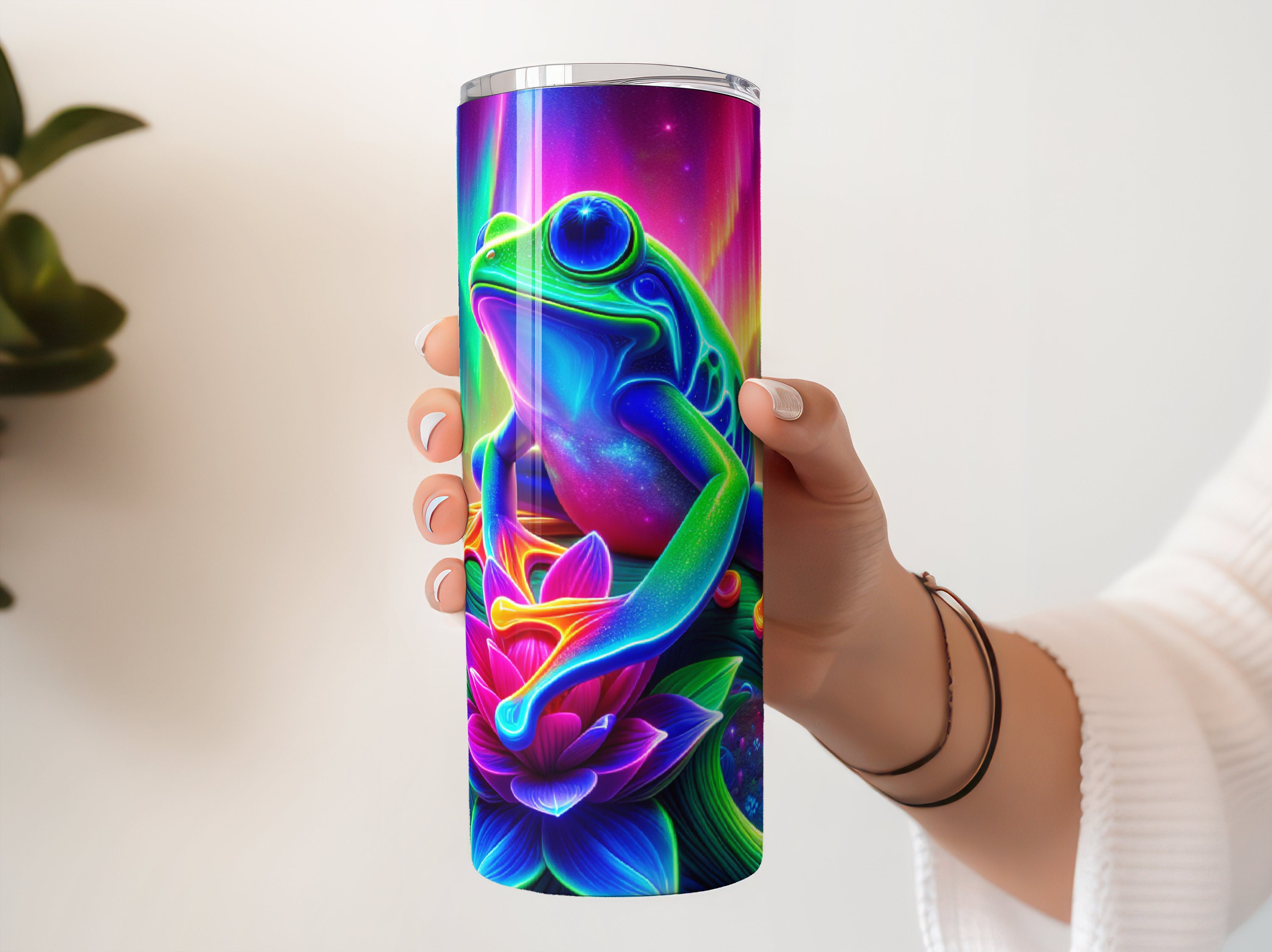 3D Neon Frog 20oz Skinny Tumbler Wrap Digital File PNG Download ...