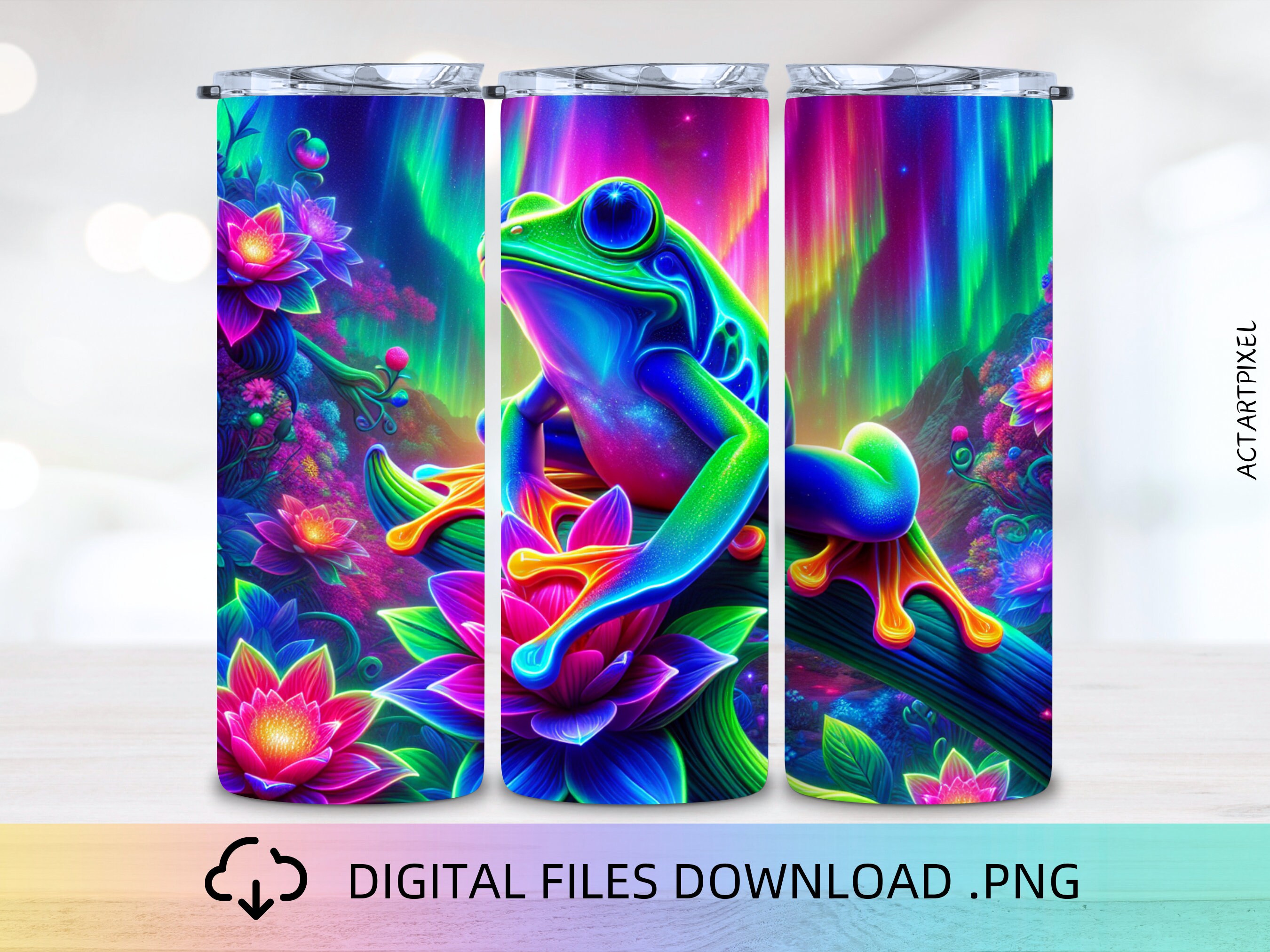 3D Neon Frog 20oz Skinny Tumbler Wrap Digital File PNG Download ...