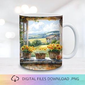 Floral Scenery Mug Wrap, 11 and 15oz Mug Wrap PNG, Mug Sublimation, Flower Field Mug Wrap, Mug Wrap Design, Mug PNG, Flower Mug Wrap