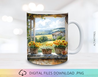 Floral Scenery Mug Wrap, 11 and 15oz Mug Wrap PNG, Mug Sublimation, Flower Field Mug Wrap, Mug Wrap Design, Mug PNG, Flower Mug Wrap