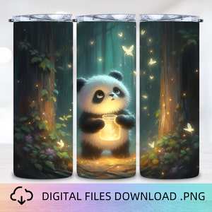 Panda with Firefly Tumbler Wrap, 20oz Skinny Tumbler Sublimation Design, Animal Tumbler Wrap, Kawaii Tumbler Designs, Panda Tumbler Wrap