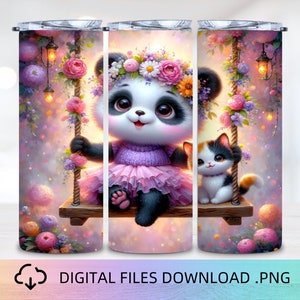 Panda on a Swing Tumbler Wrap, 20oz Skinny Tumbler Sublimation Design, Animal Tumbler Wrap, Kawaii Tumbler Designs, Panda Tumbler Wrap