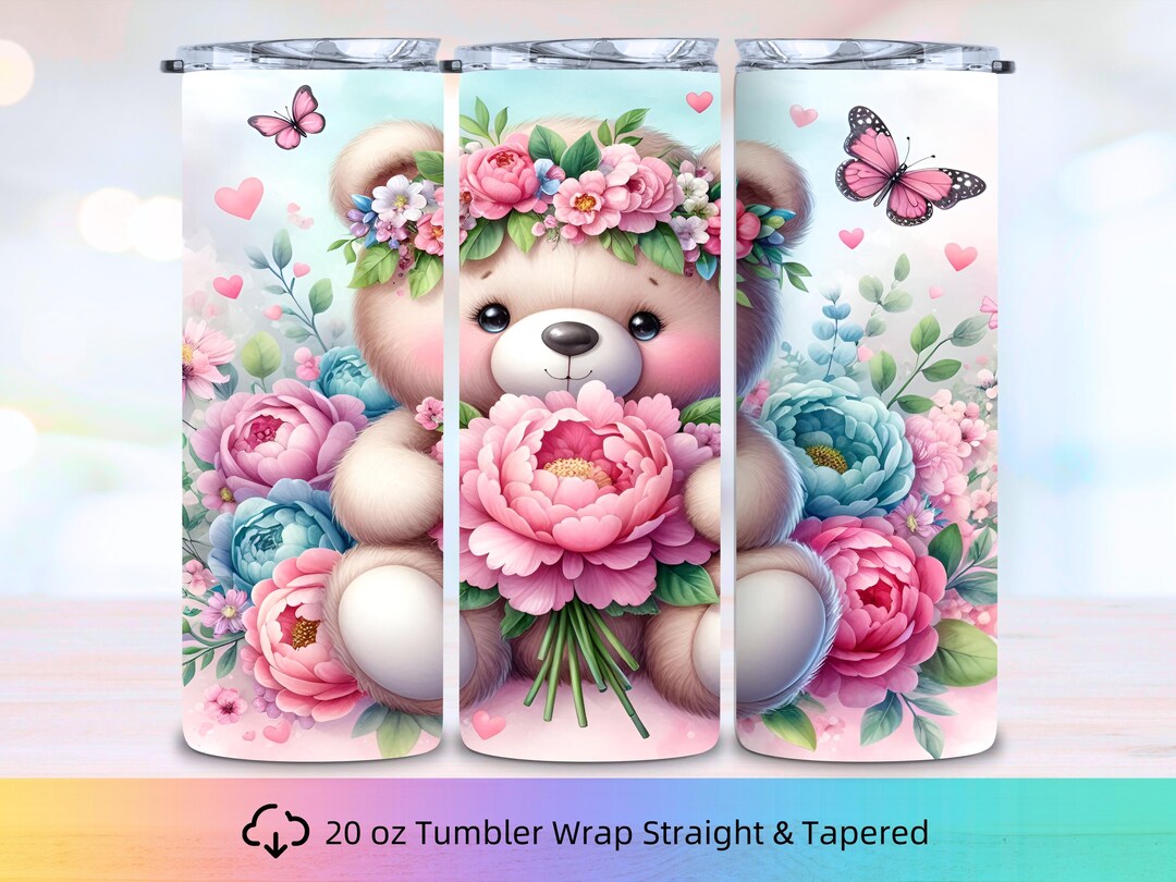 Cute Teddy Bear 20 Oz Tumbler Wrap | PNG Sublimation | High Quality ...