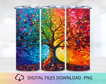 Tree Of Life Skinny Tumbler Wrap, 20oz Tumbler Sublimation Design, Colourful HD Tumbler Wrap, Tumbler Wrap Digital File PNG Download