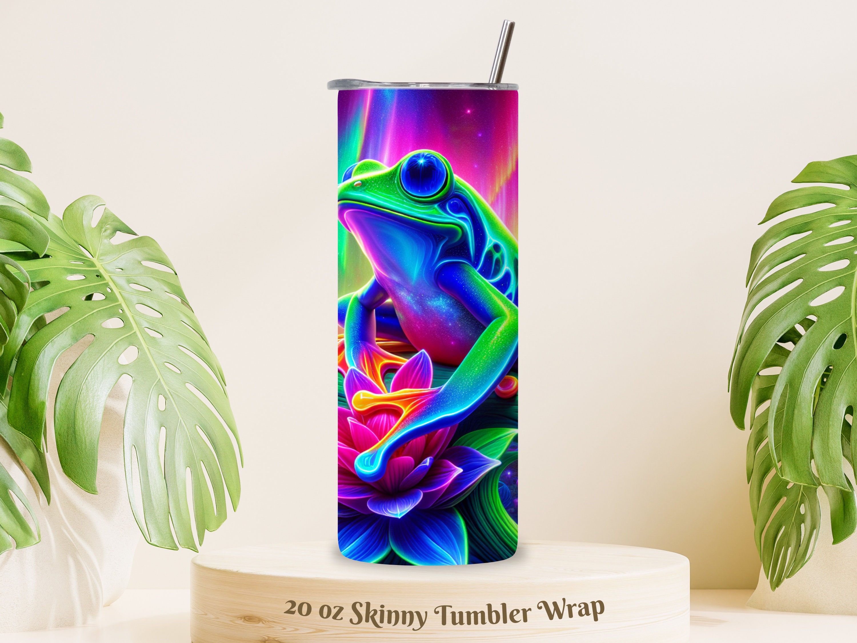3D Neon Frog 20oz Skinny Tumbler Wrap Digital File PNG Download ...