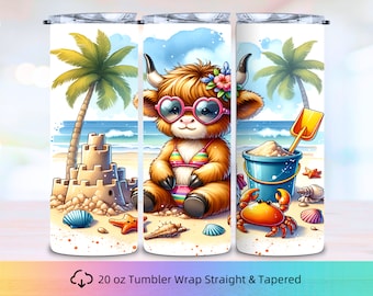 Highland Cow Tumbler Wrap, PNG sublimation, 20 oz Tumbler, Tumbler Wrap PNG, Tumbler Design, Beach Tumbler Wrap, Summer Tumbler Wrap,