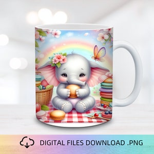 Cute Elephant Mug Wrap, 11 and 15oz Mug Wrap PNG, Mug Sublimation, Elephant Mug Wrap, Mug Wrap Design, Mug PNG, Cartoon Mug Wrap, Animal Mug