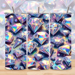 Pode incluir: Tr&ecirc;s copos de a&ccedil;o inoxid&aacute;vel com um padr&atilde;o de diamante hologr&aacute;fico. Os copos s&atilde;o iridescentes e t&ecirc;m um efeito arco-&iacute;ris.