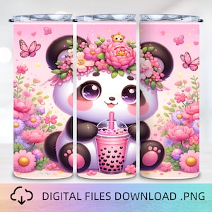 Panda with Bubble Tea Tumbler Wrap, 20oz Skinny Tumbler Sublimation Design, Animal Tumbler Wrap, Kawaii Tumbler Designs