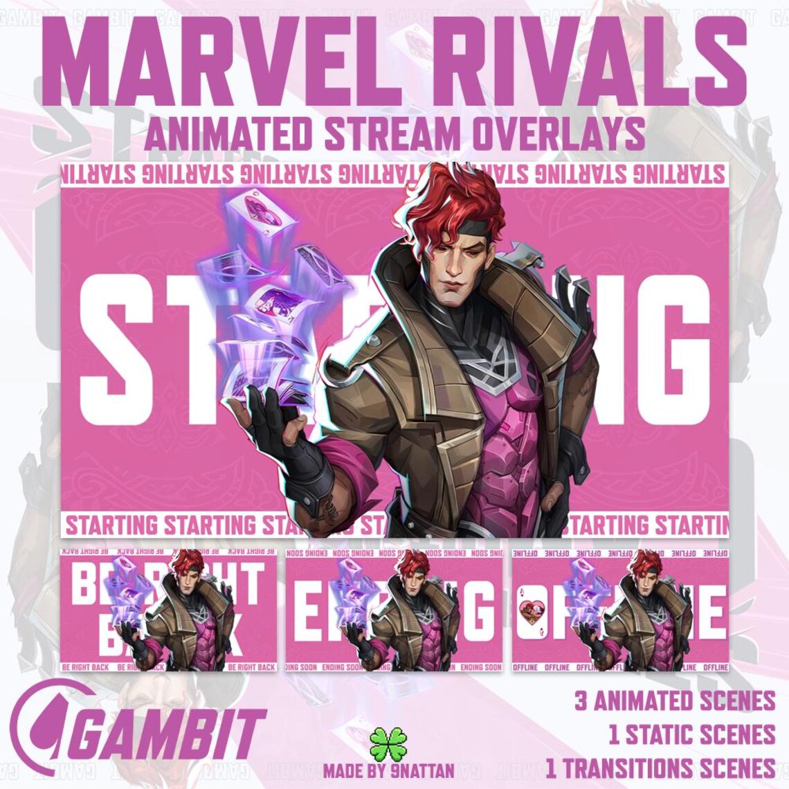 Keybow Rivals Animation GAMBIT Marvel Rivals Animated Screen Overlays | Twitch,kick,youtube ...