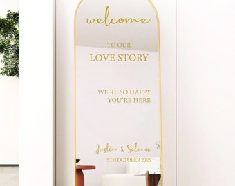 Personalized Wedding Welcome Sign Vinyl Decal - Gold Mirror Decor