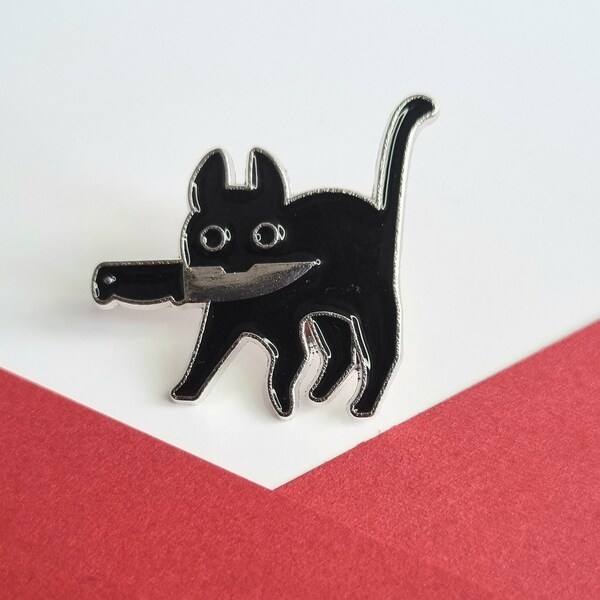 Killer Cat Enamel Pin Badge Broach | Cat With A Knife