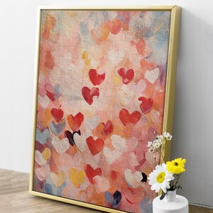 Printable Abstract Rain of Colorful Hearts Oil Painting, Valentines Day, Classic Art, Art Decor, Digital Download Art Wall 29V image 6