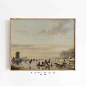 Printable Wall Art Vintage Skating on the Ice Winter Oil Painting Cottage Decor Digital Download Art Print 214