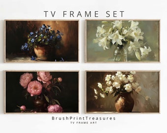 Frame TV art Set of 4, Spring flowers set Samsung Frame TV art | Samsung TV set Digital Download Art Work set03