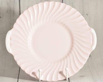 Antique Minton Bone China Serving Plate, Pale Pink Fluted Biscuit Tray