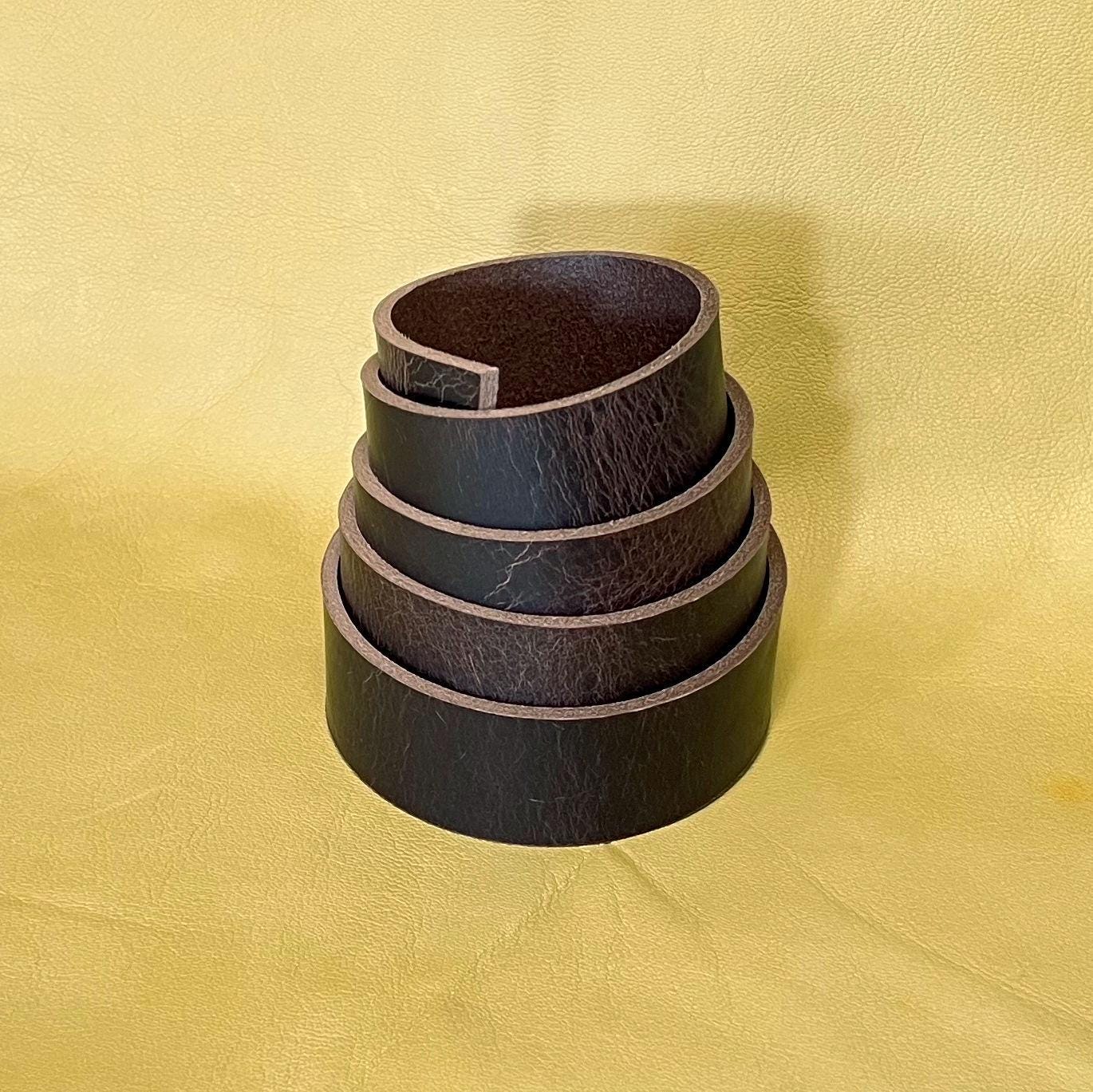 Thick Dark-Brown Vegetable Tanned Buffalo Leather Belt Blank, 3.5-4.0mm 9-10 oz, Leather Strap, Distressed Finish.