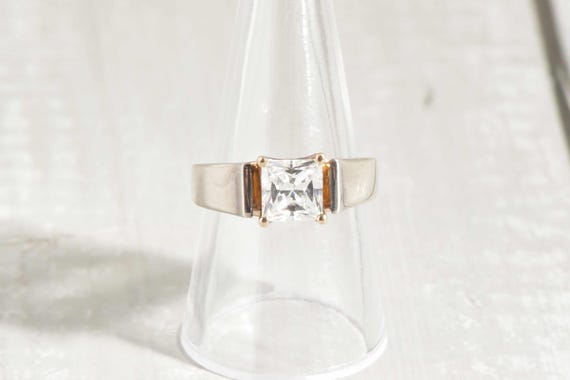 Sterling Silver Solitaire Ring with Large Square … - image 1