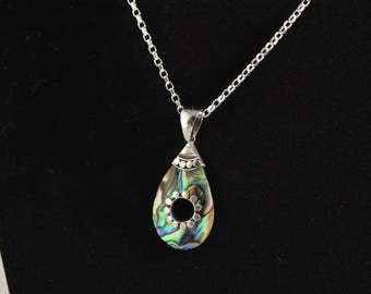 Vintage Abalone Shell and Ornate Sterling Silver Pendant. 42mm / 1 3/4&quot; Long. Available with or without matching silver chain.