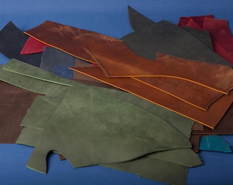1kg 5oz Pull-Up Leather Scraps, Mixed Colours