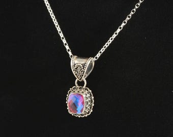Vintage Rainbow Mystic Quartz Gemstone on Sterling Silver Pendant. 34mm / 1.4&quot; Long. Available with or without silver chain.