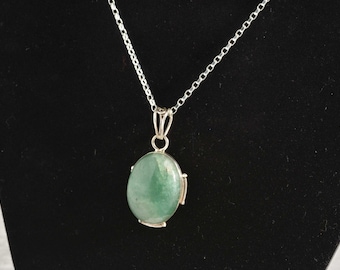 Vintage Aventurine Pendant, Sterling Silver Setting, Green Gemstone Necklace