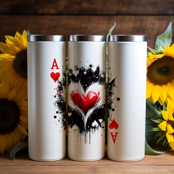 Ace of hearts v.1 , Tumbler wrap 20 oz , digital download PNG 300dpi , Lucky You , playing cards