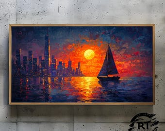 Frame TV Art JPG 4K Alta Resolução 300dpi - Navegando em direção ao pôr do sol ardente