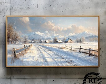 Frame TV Art JPG 4K Alta resolução 300dpi - Caminho tranquilo de inverno para a neve