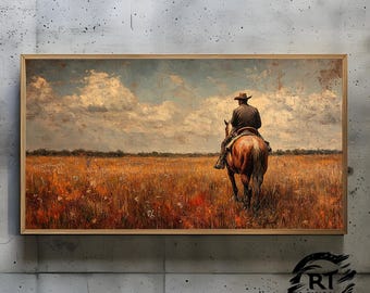 Frame TV Art JPG 4K Alta Resolução 300dpi - Cavaleiro Solitário na Pradaria Dourada