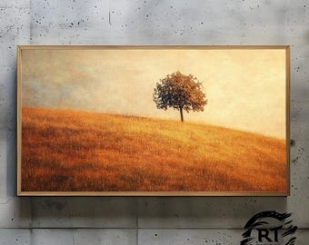 Frame TV Art JPG 4K Alta Resolução 300dpi - Árvore Solitária em Golden Hill ao Amanhecer