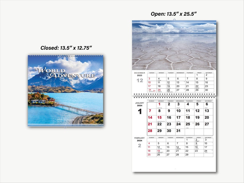 Wall Calendar 2024 World Travel Adventure 13.5 X 12.75 Premium UV