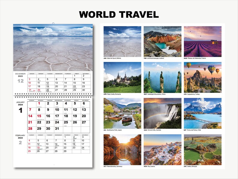 Wall Calendar 2024 World Travel Adventure 13.5 X 12.75 Premium UV